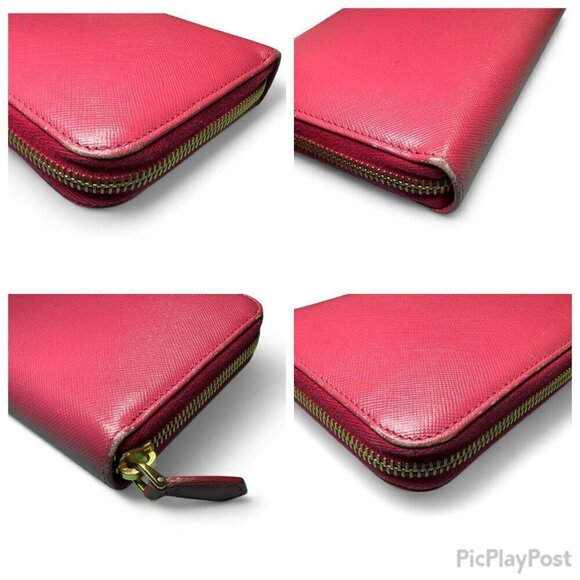 Prada Saffiano Leather Continental Zip Wallet with Bow - Peonia/Pink - Picture 7 of 14